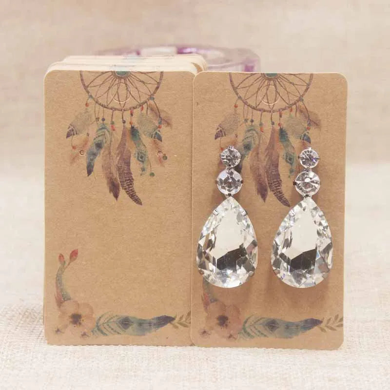 100pc/lot paper Dreamcatcher wishes jewelry package tag card Diy Thank you/ Love earring card White/brown marbel earring card