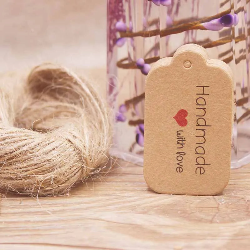 1.18x1.96"100pcs Kraft Gift Tags with 20m Rope Thank You Paper tags for Gift New Year Halloween Christmas Label Party Decoration