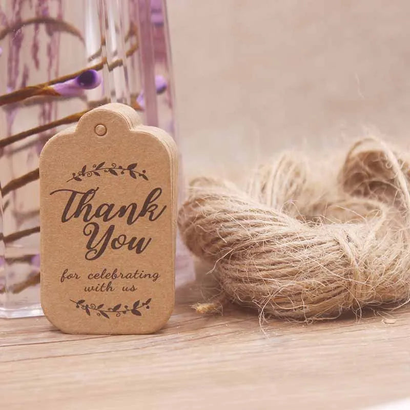 1.18x1.96"100pcs Kraft Gift Tags with 20m Rope Thank You Paper tags for Gift New Year Halloween Christmas Label Party Decoration