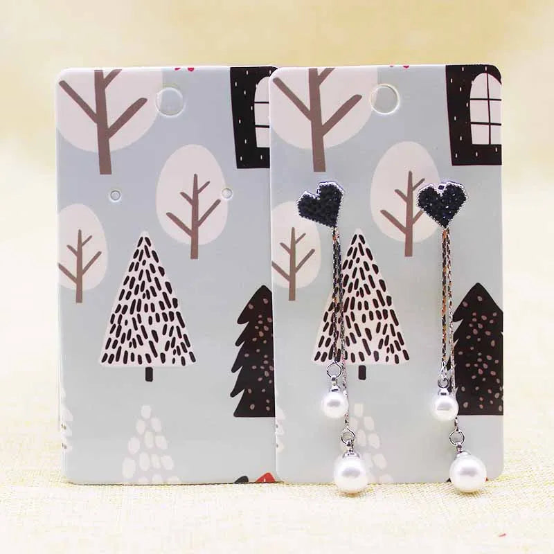 100pc/lot paper Dreamcatcher wishes jewelry package tag card Diy Thank you/ Love earring card White/brown marbel earring card