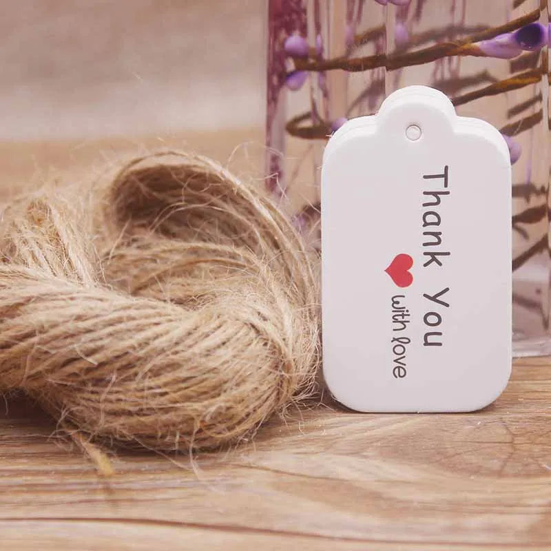 1.18x1.96"100pcs Kraft Gift Tags with 20m Rope Thank You Paper tags for Gift New Year Halloween Christmas Label Party Decoration