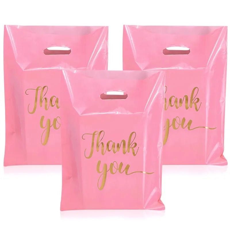 10/50/100Pcs Thank You Gift Bags Plastic Wedding Birthday Party Treat Bags Favors Small Business Shopping Candy Cookie Packaging