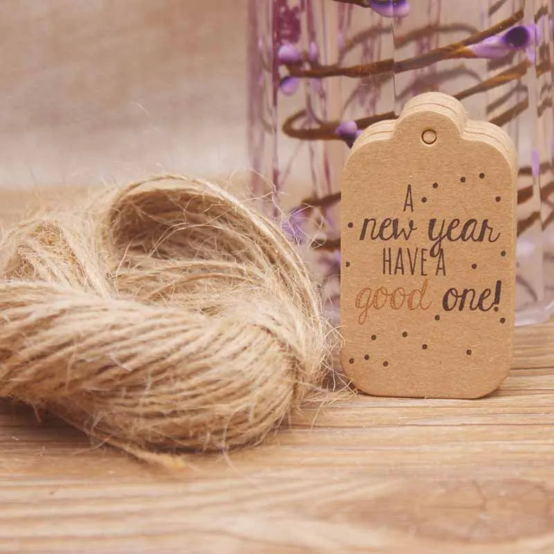 1.18x1.96"100pcs Kraft Gift Tags with 20m Rope Thank You Paper tags for Gift New Year Halloween Christmas Label Party Decoration