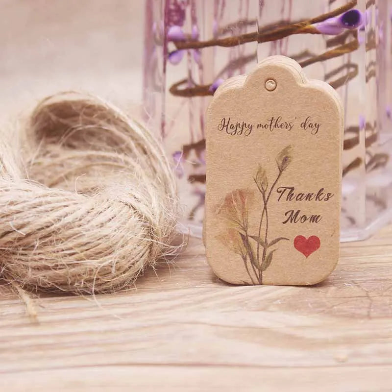 1.18x1.96"100pcs Kraft Gift Tags with 20m Rope Thank You Paper tags for Gift New Year Halloween Christmas Label Party Decoration