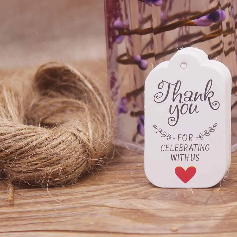 1.18x1.96"100pcs Kraft Gift Tags with 20m Rope Thank You Paper tags for Gift New Year Halloween Christmas Label Party Decoration