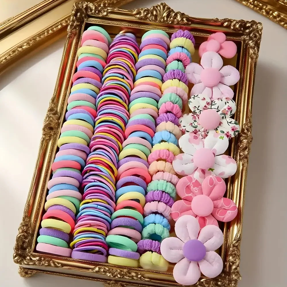155 pieces of adorable flower hair accessory set | Colorful small hair ties for Christmas hair accessories
