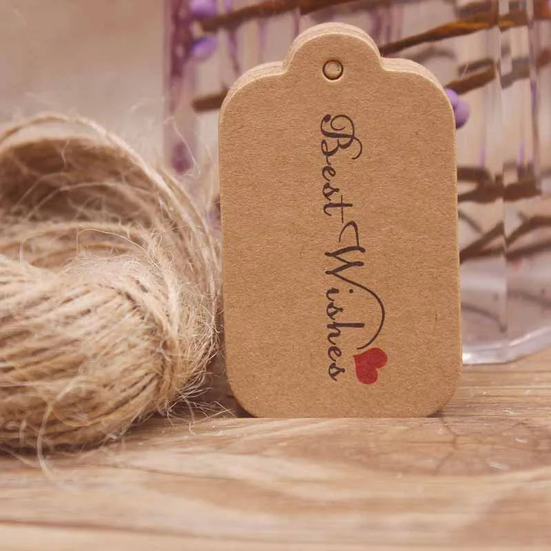 1.18x1.96"100pcs Kraft Gift Tags with 20m Rope Thank You Paper tags for Gift New Year Halloween Christmas Label Party Decoration