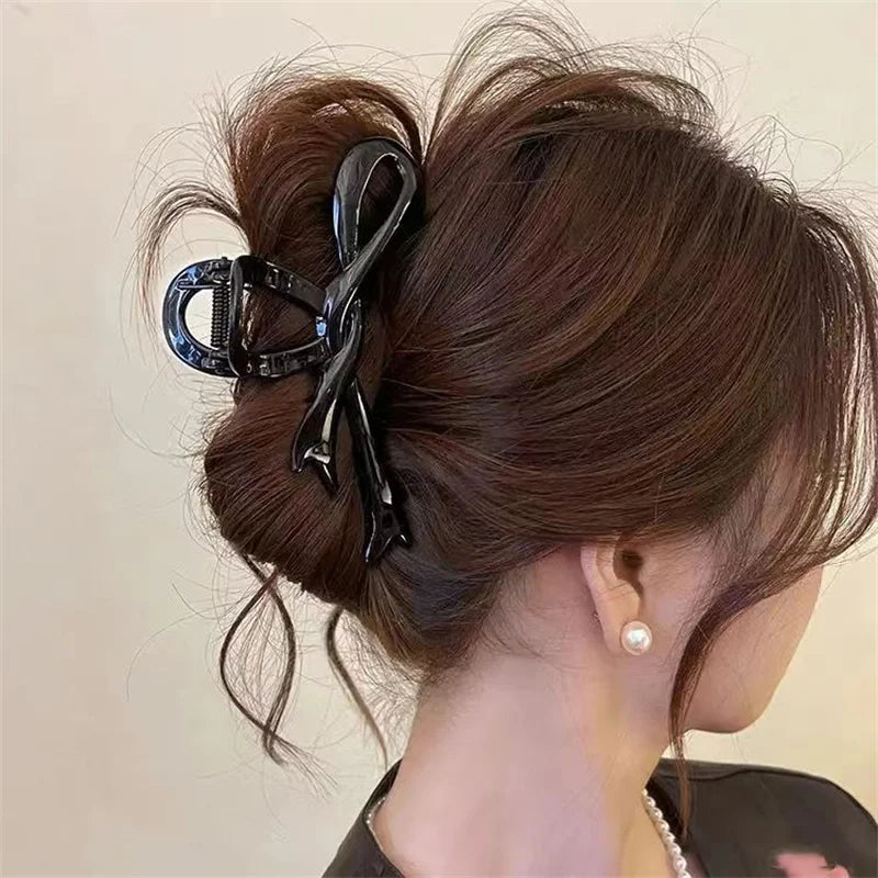 13cm Acrylic Ribbon Bow Hair Claws Crab Hair Clips Glossy Barrettes Headwear Hairpins Shark Ponytail For Women Hair Accessories