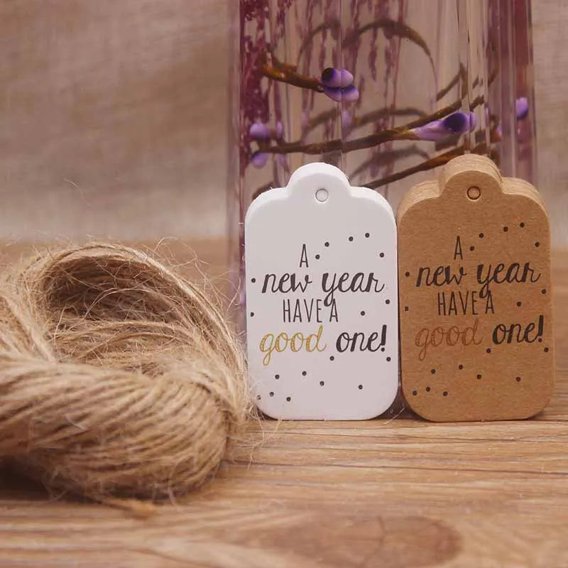 1.18x1.96"100pcs Kraft Gift Tags with 20m Rope Thank You Paper tags for Gift New Year Halloween Christmas Label Party Decoration